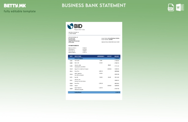 Модерен стил БИД изјава за деловна сметка Шаблон Word и PDF